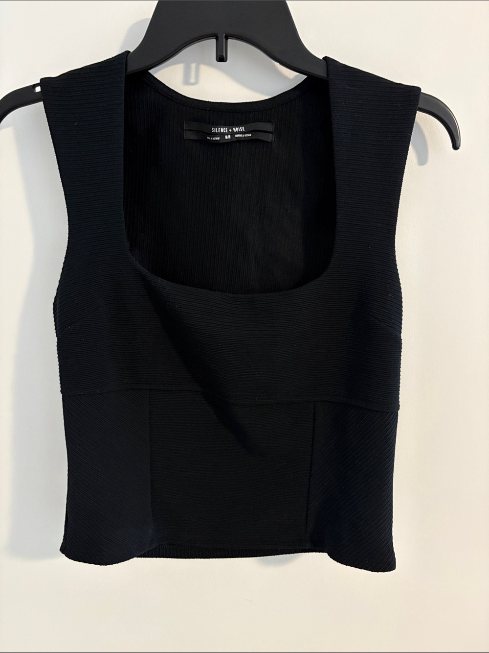 silence + noise Black Square Neck Ribbed Cropped Tank